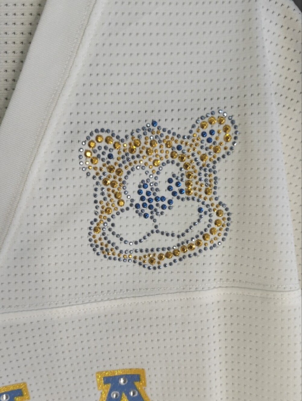 Champion White UCLA Rhinestone Jersey Top with Blue and Gold Accents - Picture 3 of 6